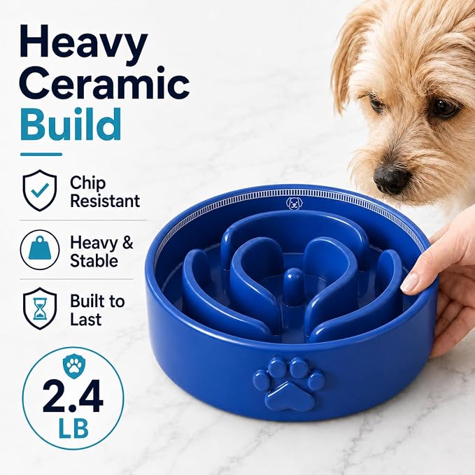 Slow Feeder Dog Bowls – 1.5-Cup Ceramic Dog Bowl Slow Feeder – Microwaveable Dog Slow Feeder for Small and Medium Dogs – Lead and BPA-Free Ceramic Pet Bowl – Pet Feeder for Fast Eaters