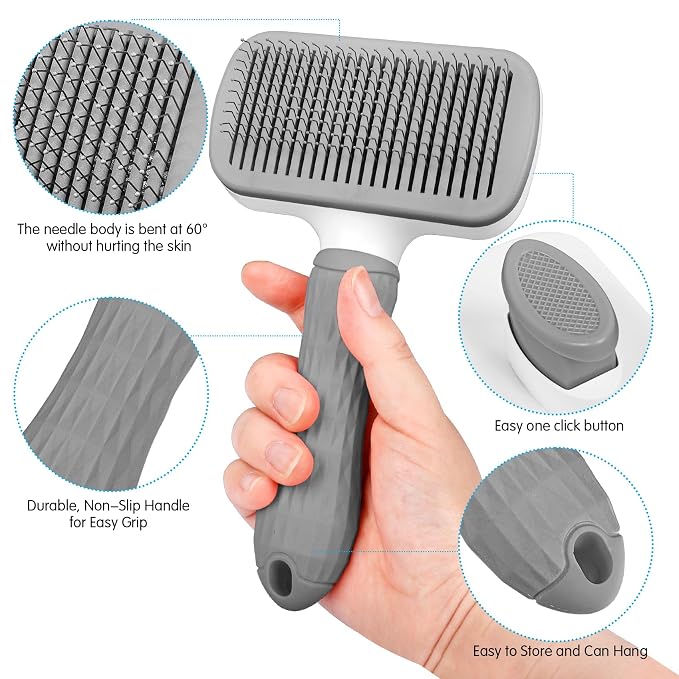 Dog & Cat Brush, Self Cleaning Slicker Brush for Pets Shedding | 1 Click Clean,Lightweight,Massaging Particles,Soft Non-slip Handles,For All Furry Animls