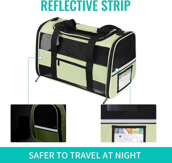 Soft Side Cat Carrier Airline Approved for Puppy Kitten Dog Carriers for Small Medium Cats Under 15lb, Collapsible TSA Approved Travel Pet Carrier, Green