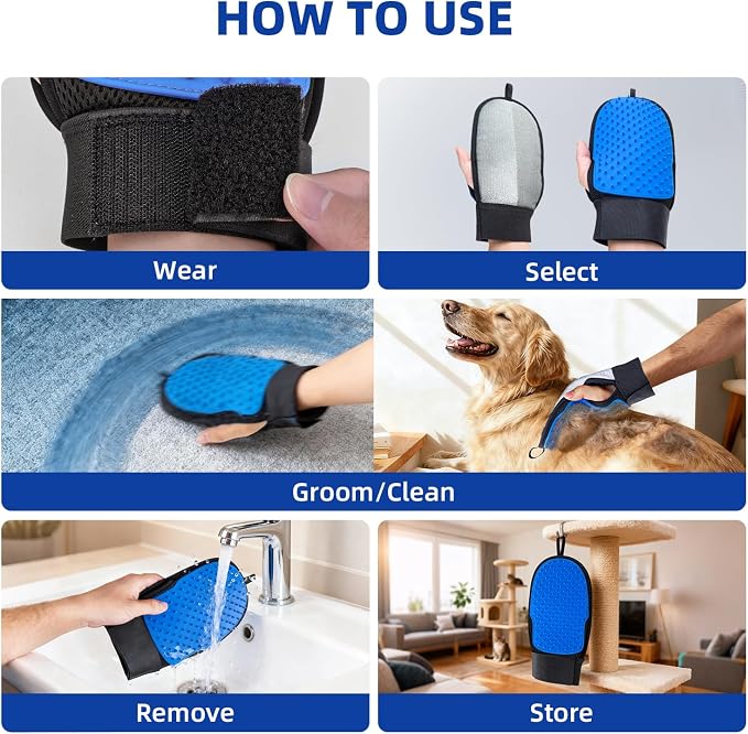 TQRR 2 in 1 Pet Hair Removal Glove for Dog & Cat, Silicone Pet Grooming Gloves, Reusable Magic Pet Hair Brush, Electrostatic Pet Hair Remover Tool for Sofa, Carpets, Furniture, Car Seats, Clothing