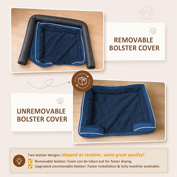 Comfort Expression Orthopedic Dog Bed for Extra Large Dogs with Bolster | Waterproof Dog Couch Bed with Washable Cover & Non-Slip Bottom, Supportive Egg Crate Foam Big Dog Bed, 53x42Inch