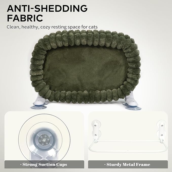CHEERPALS Cat Window Perch for Indoor Cats Hammock for Window with Reversible Cushion, Foldable Cat Window Bed for Large Cats and Kittens, Cloud Series(Green,Large)
