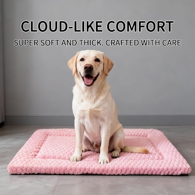 Dog Bed Mat, Reversible Dog Crate Pad - Washable Kennel Mat with Soft Support Foam, Flat Kennel Pad for Dogs & Cats, Double Pet Bed Perfect for Cage (Pink, 35" L x 23" W x 0.8" Th)
