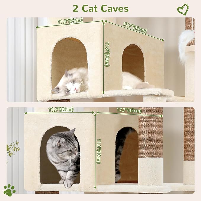 Globlazer Sturdy Extra Large Cat Tower for Indoor Cats, S81C, Beige | 81 inch Heavy Duty Cat Tree for Indoor Large Adult with 8 Scratching Post, 2 Cat Condos, 2 Platform