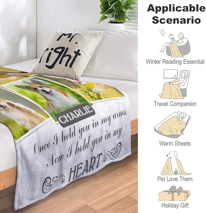 Artsadd Custom Dog Photo and Name Blanket Pet Sympathy Gift Personalized Dog Sympathy Remembrance Gift Keepsake Blanket for Family Friends 60"x80"