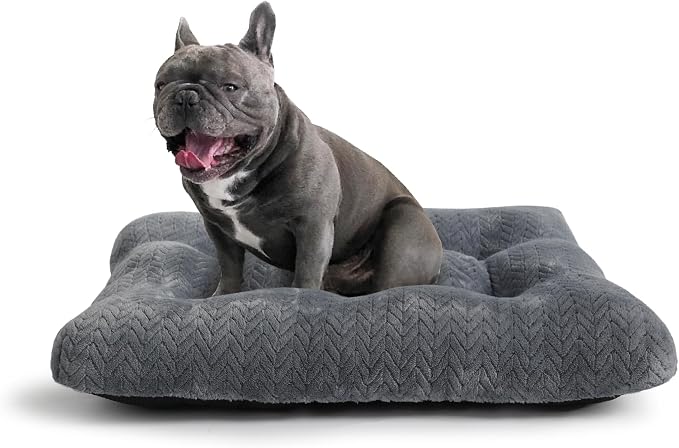 24 Inch Dog Crate Bed for Small Dogs, Washable Dog Crate Pad for Dog Cages, Soft Jacquard Flannel Kennel Mat with Anti-Slip Bottom, Fluffy Crate Mat for Puppies and Small Dogs,Dark Grey