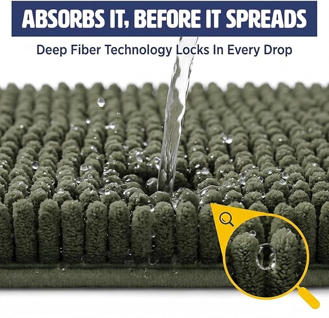 Muddy Mat® | Cat Litter Mat 24"x36", Litter Trapping Mat, Super Absorbent Scatter Control, Soft on Paws, Slip Resistant Washable Kitty Litter Mat, Traps Litter, Protects Floors, Army Green