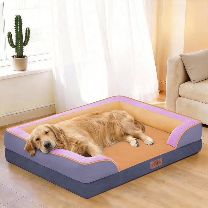 Comfort Expression Orthopedic Dog Beds for Large Sized Dog with Bolster | Waterproof Dog Couch Bed with Washable Cover & Non-Slip Bottom, Supportive Egg Crate Foam Large Pet Bed, 36x27 Inch