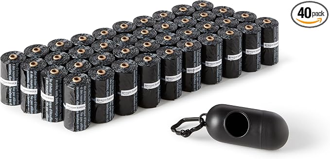Amazon Basics Dog Poop Leak Proof Bags with Dispenser and Leash Clip, Unscented, 13" x 9", 600 Count