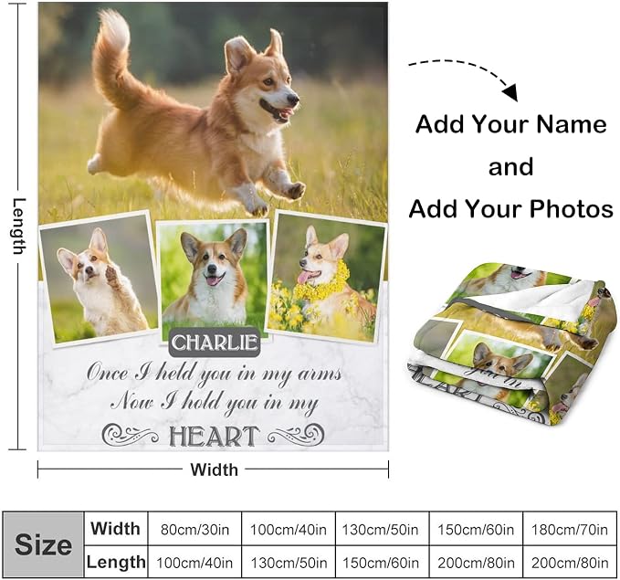 Artsadd Custom Dog Photo and Name Blanket Pet Sympathy Gift Personalized Dog Sympathy Remembrance Gift Keepsake Blanket for Family Friends 60"x80"