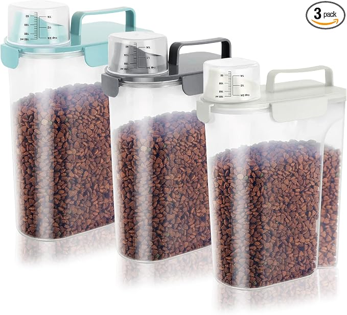 LEAWALK 5Lbs Airtight Cat Dog Food Storage Container with Upgraded Large Nozzle BPA-Free, Pet Food Storage Containers for Rice, Grain, Pet Food, Flour, Dog Treat Storage 3pack
