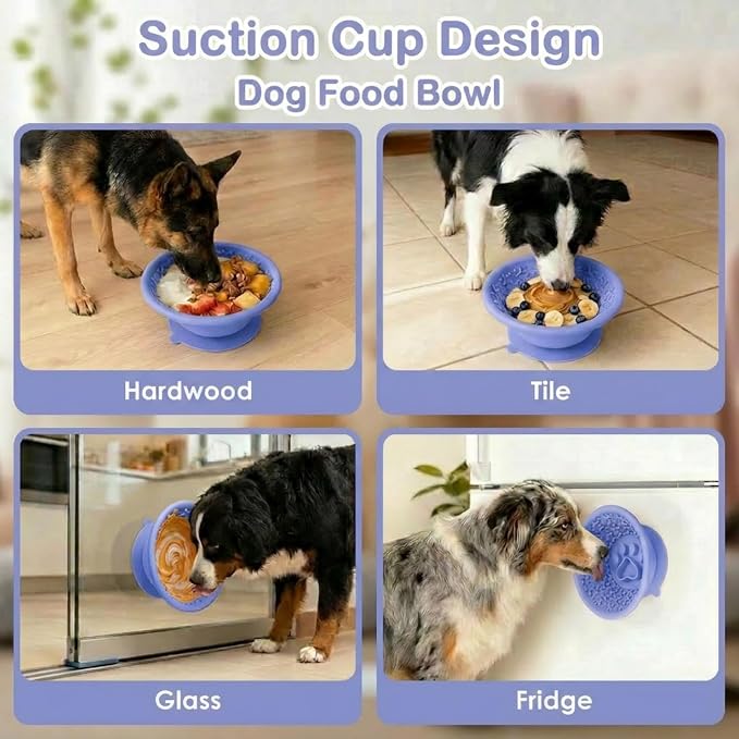 Dog Slow Feeder to Prevent Fast Eating, Dog Lick Bowl with Non-Slip Suction Base, Chew-Resistant Steel Rim & BPA-Free Silicone, Helps Extend Mealtime & Keep Dogs Calm(Purple)