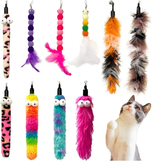 AcceLeah Cat Worm Toy Refills Cats Teaser Toys Cat Fishing Pole Toy Refill Wand Replacement Cat Wand Attachments 10Pcs Cat Worms and Dragonfly Refill,Cat Wand Toy Assorted Teaser Refills(10Pcs)