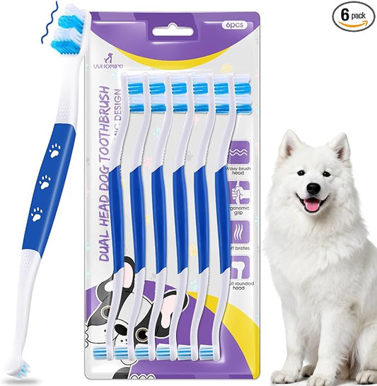 Dog Toothbrush, Dual-Head, for Medium-Large Dogs,Blue | Soft Bristles for Gentle Cleaning, 60° Curved Bristles for Better Coverage, Comfortable for Sensitive Gums