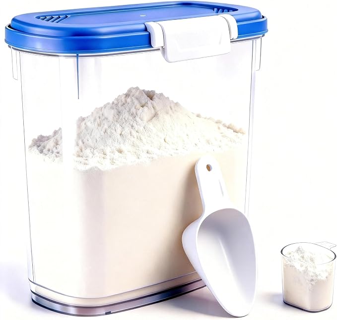 Large Rice Storage Container 15-20 Lbs, Tall Flour Container Dry Food Bin | Slim Food Container with Scoop, Cup for Cereal, Sugar, Beans, Pet Dog Cat Food, Kitchen and Pantry Storage Organization