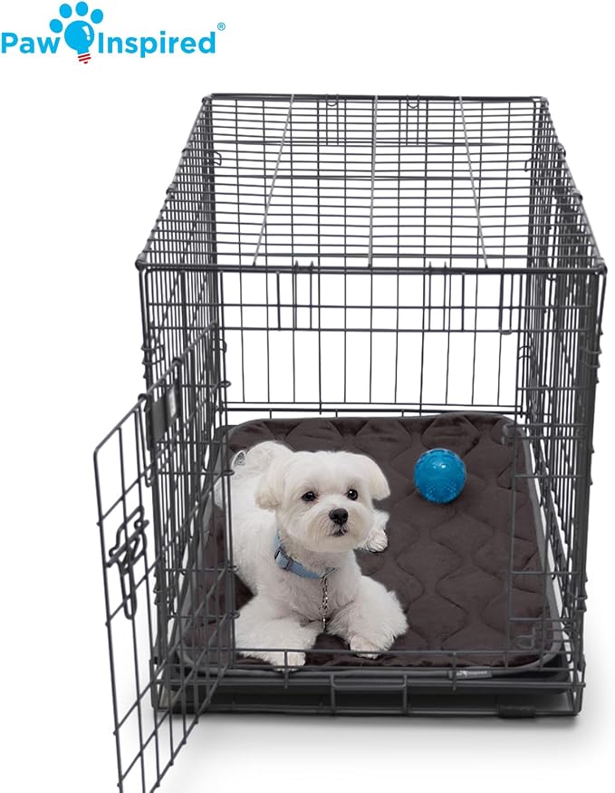 Paw Inspired Washable Padded Crate Mats for Dogs, Dark Brown, 29x18 Inch | Fits 30-inch Kennels, Leakproof, Waterproof Bottom, Plush Dog Pad, Pet Bed