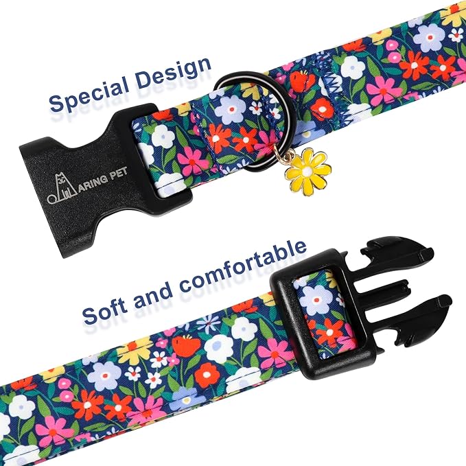 ARING PET Girl Dog Collar, Cute Spring Summer Floral Puppy Pet Collars for Small Medium Large Dogs-XL