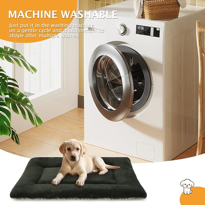 Reversible Dog Bed Mat with Plush and Corn Velvet,Soft Warm Pet Cushion, Dual Purpose Washable Sleeping Mattress Bed for Small Medium Large Dog and Cat XB004 (24"x18", Dark Green)