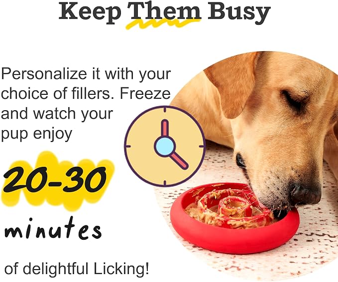 Slow Feeder Lick Mat for Dogs - Keep Them Busy - Natural Rubber Dog Frozen Treat Toys - Durable Interactive Enrichment Toys - Licking Dish for Dog De-Stressing, Orange