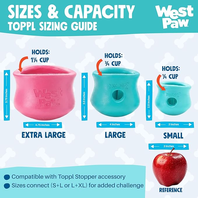 WEST PAW Zogoflex Toppl Interactive Treat Dispensing Puzzle Dog Toy for Mental Stimulation & Enrichment-Holds Kibble & Treats-Lickable, Freezable & Dishwasher Safe-Made in USA-Large-Teal