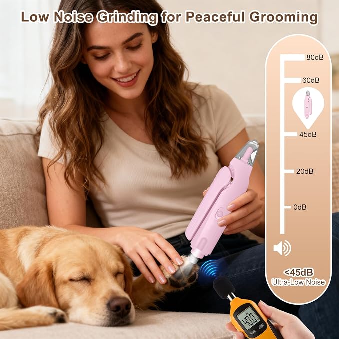 2-in-1 Dog Nail Clippers and Cat Nail Clippers with Light, Quick Sensor and Safety Guard, USB Rechargeable Pet Nail Trimmer with 2 LED Lights for Large Medium Small Dogs and Cats (Pink)