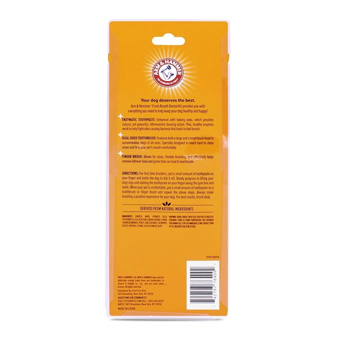 Arm & Hammer for Pets Fresh Breath Dog Dental Kit, Toothpaste, Toothbrush, and Finger Brush, Baking Soda Enhanced, Reduces Plaque and Tartar, Vanilla Ginger Flavor, 2.5 Oz