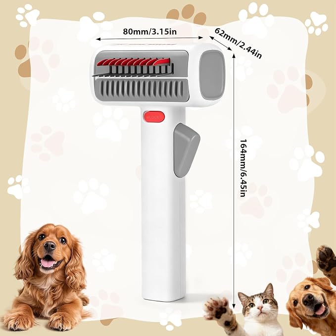 Deshedding Brush for Cats - 2-in-1 Pet Dematting Comb & Undercoat Rake | Cat Hair Removal Brush Self-Cleaning Hair Removal Brush Safely removes tangles, knots, and loose hair from your pet