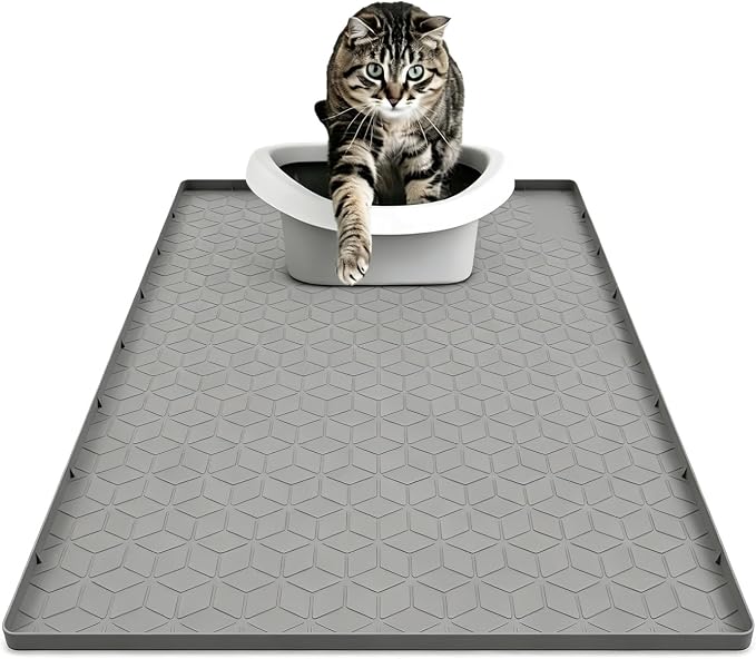 Large Silicone Cat Litter Mat 34*22Inch, Waterproof Washable Kitty Pad | Urineproof Litter Trapping Mat For Cat Easy to Clean Non-Slip Soft On Kitty Paws Protects Floors Mat For Washing Machine