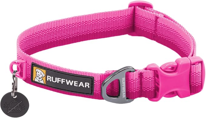 Ruffwear, Front Range Dog Collar, Adjustable Tubelok Webbing, Lightweight, Side Release Buckle, Aluminum V-Ring, Durable for Everyday Use, Pink Rose, 20"-26"