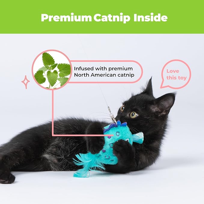 Catify by Best Pet Supplies Interactive Fluffy Fish Set Catnip Cat Toy for Indoor Cats & Kittens, Plush Crinkle Tail, Feather Chew Toys, Durable, Soft, Enrichment Play