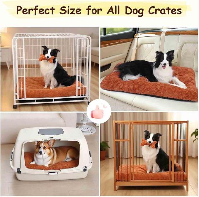 Washable Dog Bed for Small to Large Dogs, Calming Anti Anxiety Medium Dog Bed, Deluxe Plush Faux Fur Crate Beds, Comfy Fluffy Kennel Pad Pet Sleeping Mat with Non-Slip Bottom, 36"x27", Gray