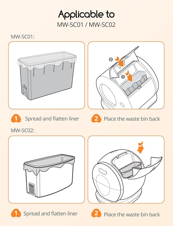 MeoWant Cat Litter Box Liners, Drawstring Receptacles Bags Thickened Waste Bag for MeoWant MW-SC01/SC02/SC09 Automatic Cat Litter Box, 20pcs