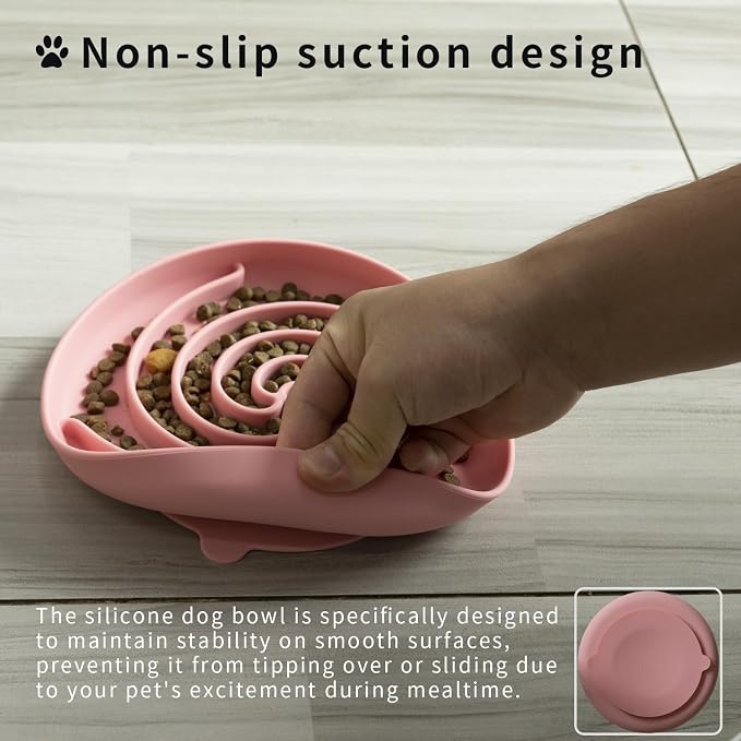 Bifeaw Slow Feeder Dog Bowls, Dishwasher Microwave Safe Silicone Puppy Puzzle Bowl with Non-Slip Design for Eating (Powder Pink)