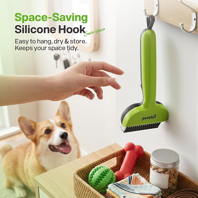 Pecute Self-Cleaning Undercoat Rake for Dogs Cats with Thick Double Coats | 1-click clean, 304SS, 18 rounded teeth, For seasonal heavy shedding & matting, Gentle on pets, Ideal for long/dense coats