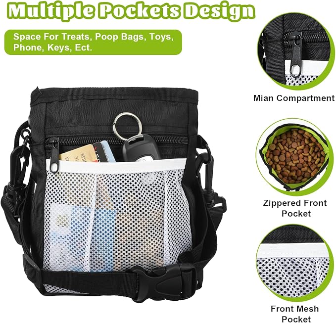 Dog Treat Training Pouch, Dog Treat Pouch Puppy Treats Pouches 3 Ways to Wear for Pet Training with Multiple Pockets Built-in Poop Bag Dispenser