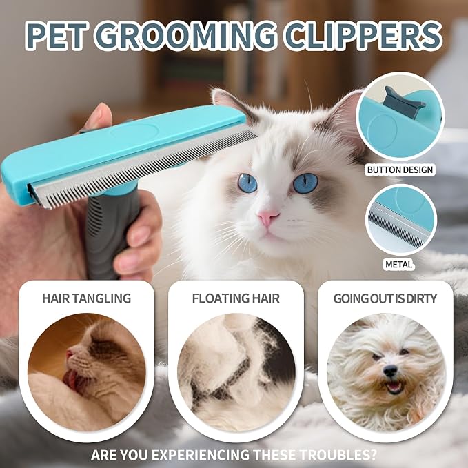 Self Cleaning Pet Shedding Brush for Long Short Haired Dogs & Cats (Small) | One-click hair removal, removes loose fur/tangles/mats, gentle on skin, stainless steel teeth, ergonomic handle