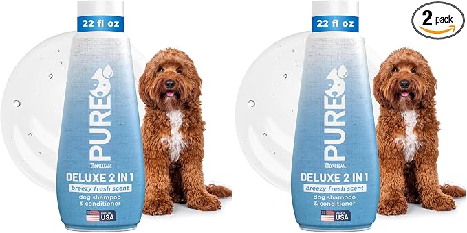 TropiClean Pure 2-in-1 Dog Shampoo and Conditioner, Reduces Tangles & Softens Coat, Fruity Fresh Scent, Made in the USA, Safe for Puppies, 20oz. (Pack of 2)