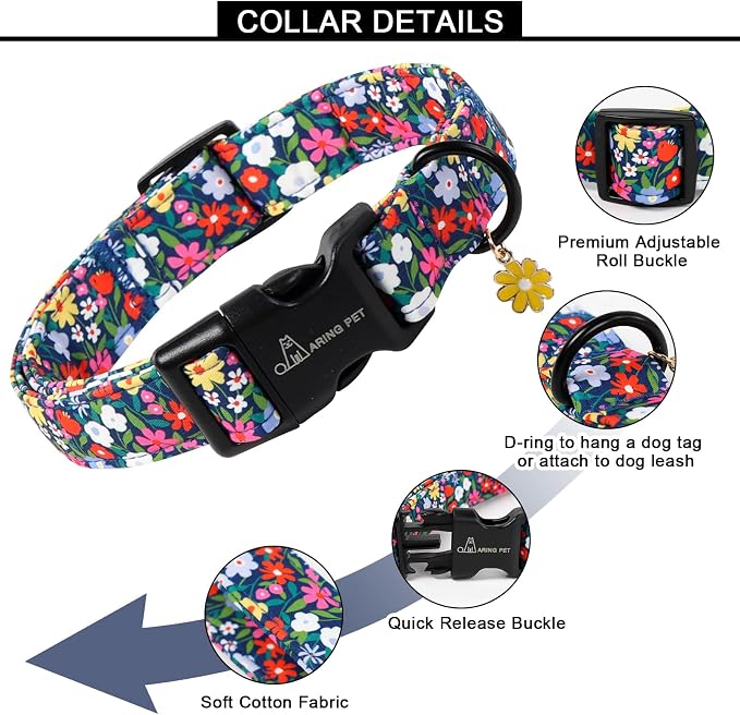 ARING PET Girl Dog Collar, Cute Spring Summer Floral Puppy Pet Collars for Small Medium Large Dogs-XS