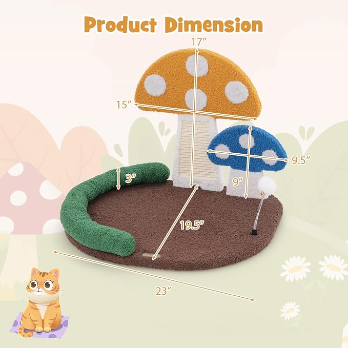 PETSITE Mushroom Cat Tree for Indoor Cats, Modern Small Cute Cat Tree with Natural Sisal Scratching Board, and Teasing Spring Ball (17 Inches Tall)