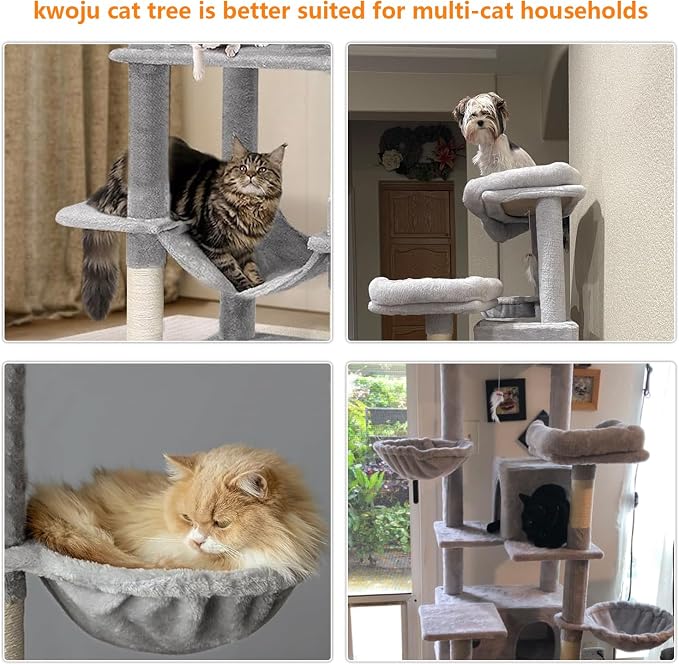 68 Inches Multi-Level Heavy Duty Large and Tall Cat Tree Tower for Indoor Cats/Removable Pad/Cat Condo/Sisal Scratching Posts/Hammock/Cat Activity Center/Wide Base