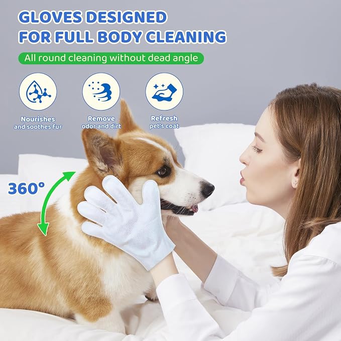 48 Pcs Pet Glove Wipes for Dogs, Pet Cleaning Gloves | Cleaning & Deodorizing Bathing Grooming Wipes,Unscented Thick Nourish Fur Glove Wipes for Pet Cleaning,Daily Care and Travel