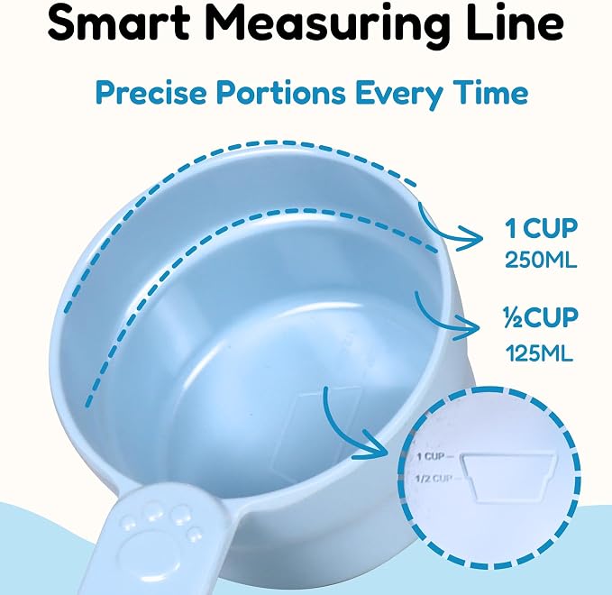 1 Cup Dog Food Scoop, Extra Long Handle Sturdy Melamine Pet Food Measuring Scoop with Clear Marking Lines, BPA-Free, Shatterproof, Food Cup for Dogs Cats Birds Rabbits, Dishwasher Safe (Blue, 1 Cup)