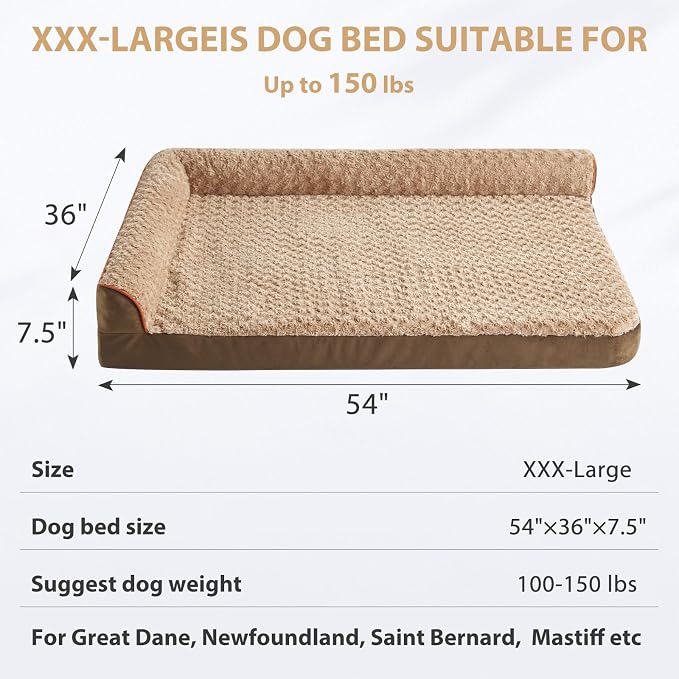 BFPETHOME Orthopedic Washable Dog Bed, Sleeping Couch for Large Senior Dogs | Deluxe Plush Rose Velvet Washable Cover, Egg Crate Foam Support, Waterproof Lining, Non-Slip Bottom, Senior Dogs