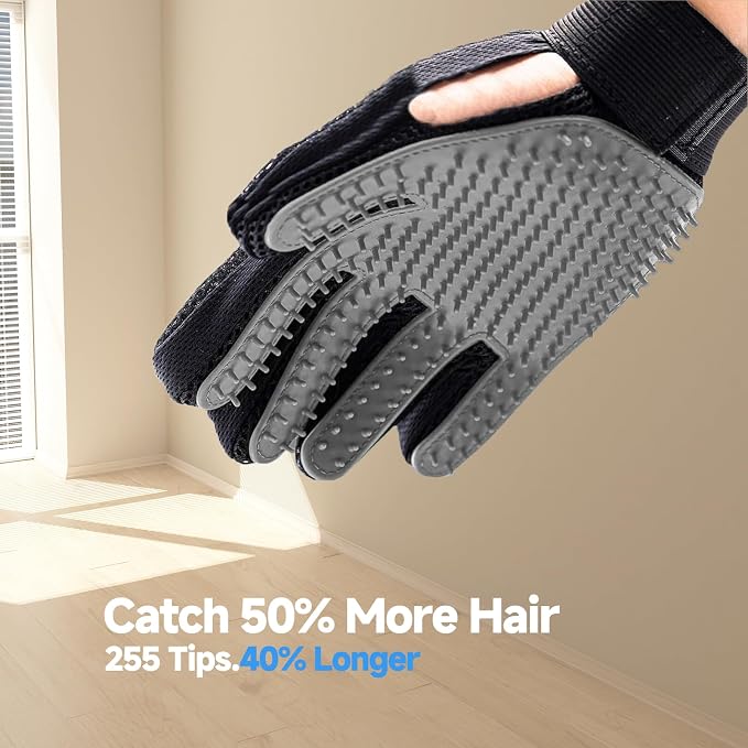 NVNAN Pet Hair Removal Glove for Dogs & Cats, 2-Pack Gray | 2-in-1 deshedding brush and massage mitt for shedding control, bathing and washing, safe for short or long hair pets