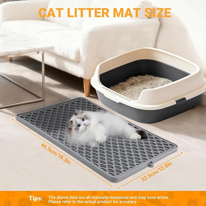 Premium Double-Layer Silicone Cat Litter Mat – Non-Slip, Waterproof & Easy-to-Clean Litter Trapping Mat for Cats, 18x12.5 Inch （Gray）