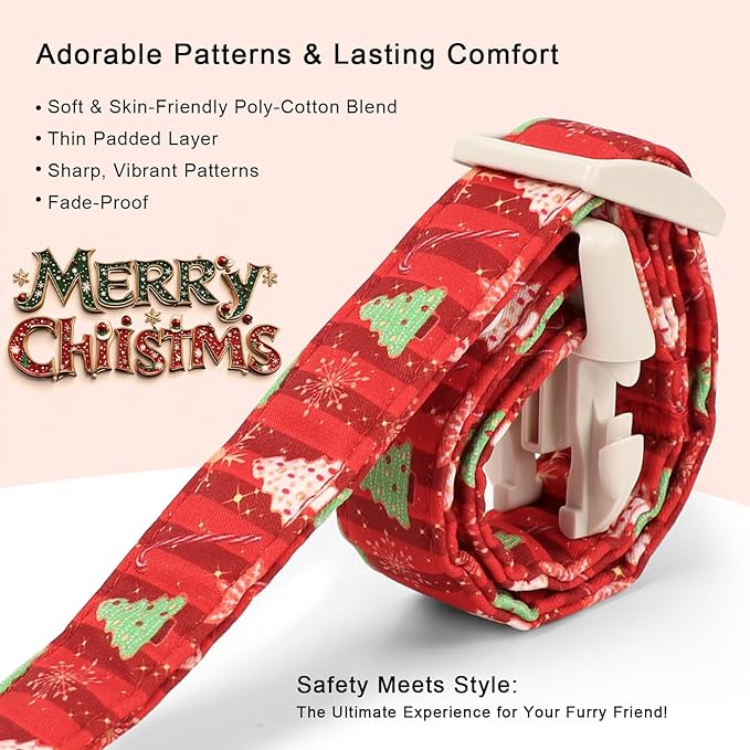 Christmas Dog Collar - Cute Red Christmas Tree Festive Puppy Collar with Safety Buckle, Soft Adjustable Holiday Dog Collars for Small Medium Large Dogs XS