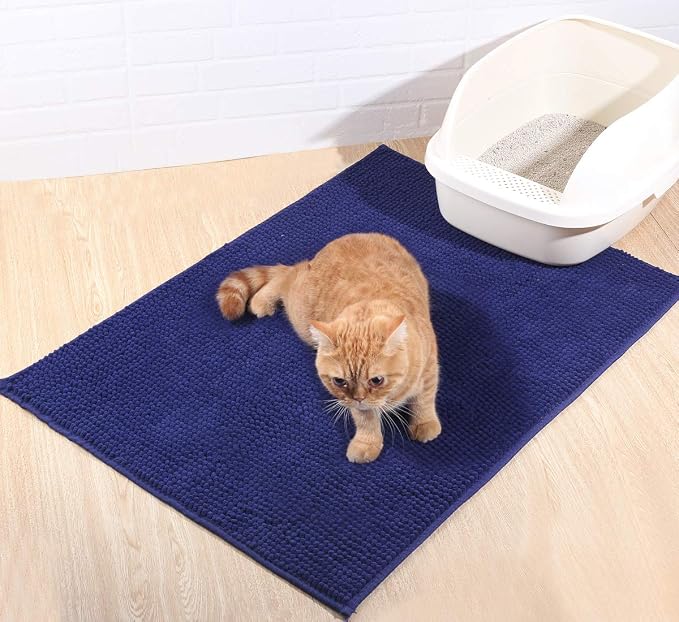 VIVAGLORY Cat Litter Mat Softgrip Litter Trapping Mat, 31"× 20", Navy Blue | Litterbox Rug Box Catcher for Indoor & Floor, Easy Clean Washable Less-Mess Waterproof for Cat