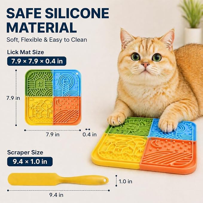 Dog Lick Mat 2 Pack with Scraper, Silicone Slow Feeder Licking Pad with Suction Cups, Multicolor Lick Mat for Dogs and Cats, Easy Clean for Bathing Grooming