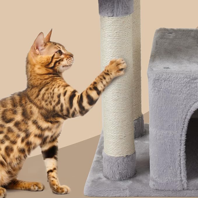 FISH&NAP Cute Cat Tree Kitten Cat Tower for Indoor Cat Condo Sisal Scratching Posts with Jump Platform Cat Furniture Activity Center Play House Grey