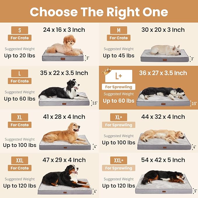 OhGeni Orthopedic Waterproof Dog Bed for Medium Large Dogs, Machine-Washable Removable Cover in Easy-Clean Fabric, Reversible Memory Foam & Easy-Carry Handle, Wider and Larger, 36 inch (Gray)